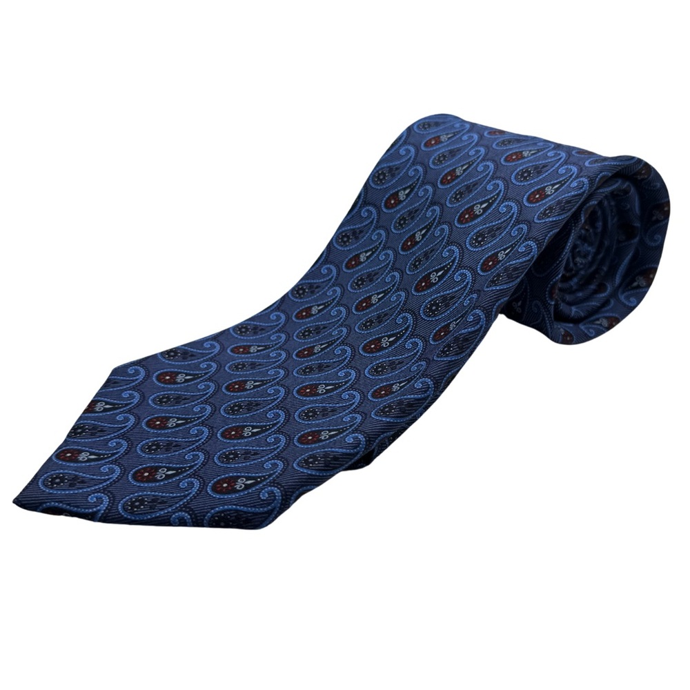 Ermenegildo Zegna Silk Tie, Navy Blue Paisley Print, Made in Italy, Like New